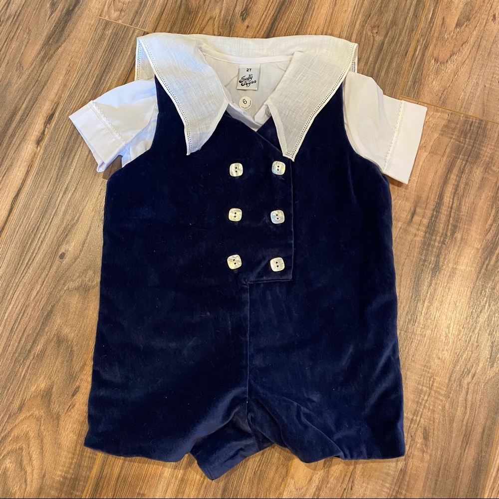Judy Lynn Navy Blue Velvet 2T Romper
